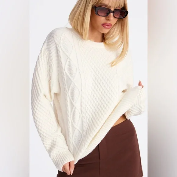 Cozy Cable Knit Sweater - Cream - Picture 1 of 3